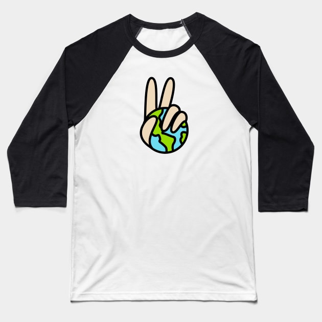World Peace Planet Earth Symbol V Sign Baseball T-Shirt by BG Creative